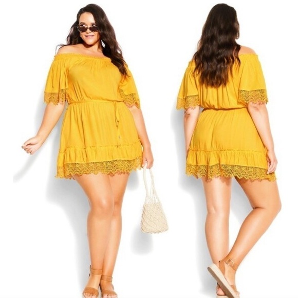 City Chic Dresses & Skirts - City Chic Crochet Detail Dress Golden Yellow Small US 16 B